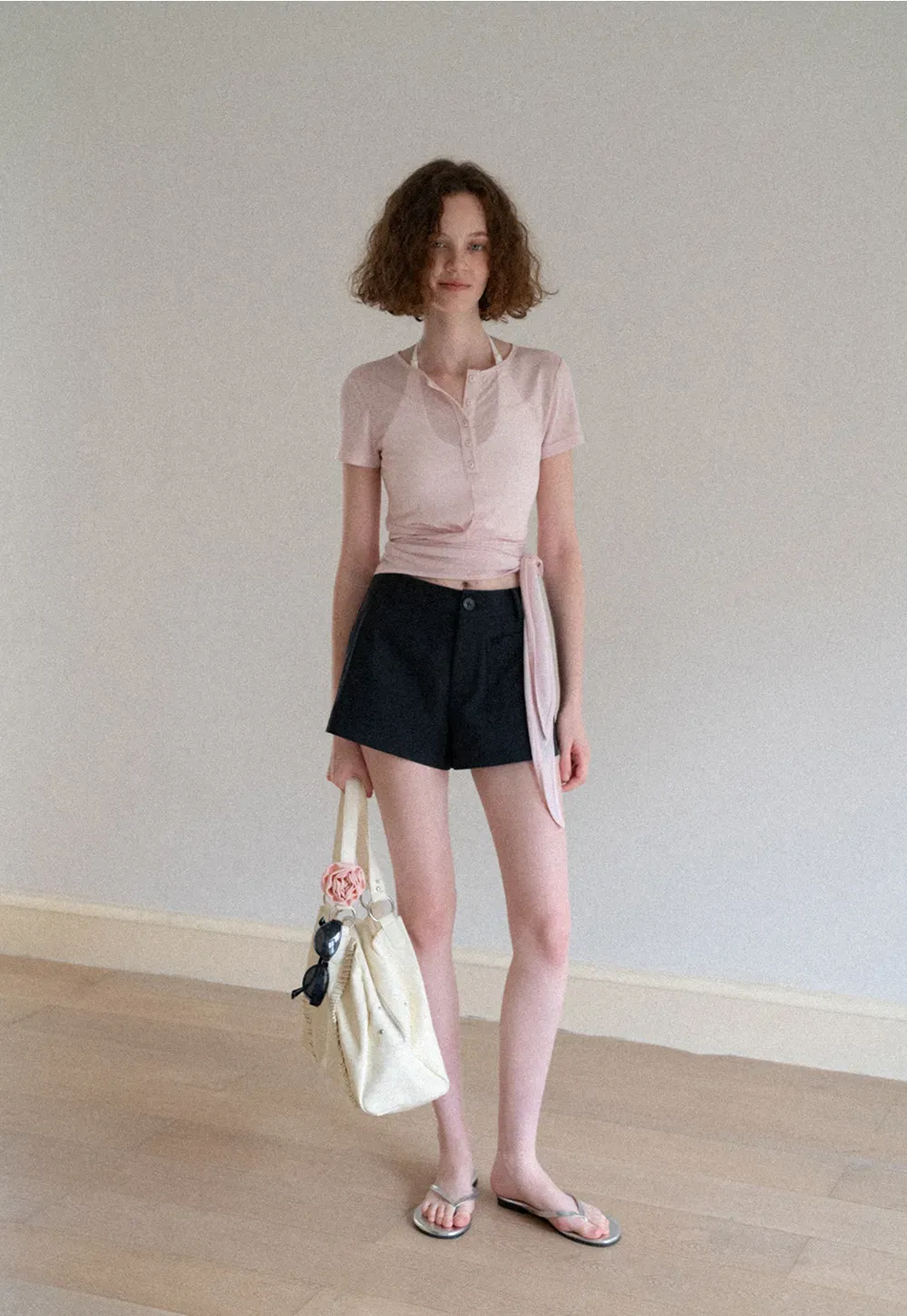 Wrap Front Henley Short Sleeve Top