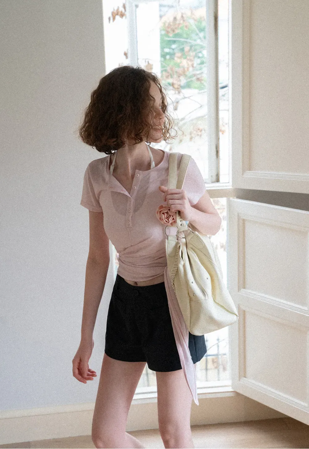 Wrap Front Henley Short Sleeve Top