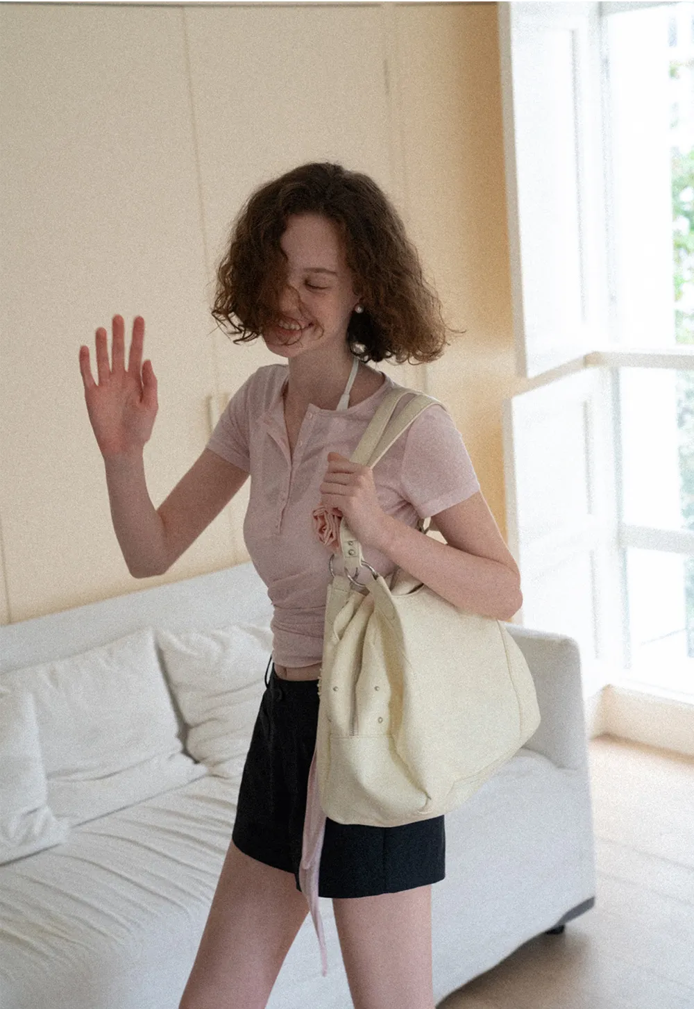 Wrap Front Henley Short Sleeve Top