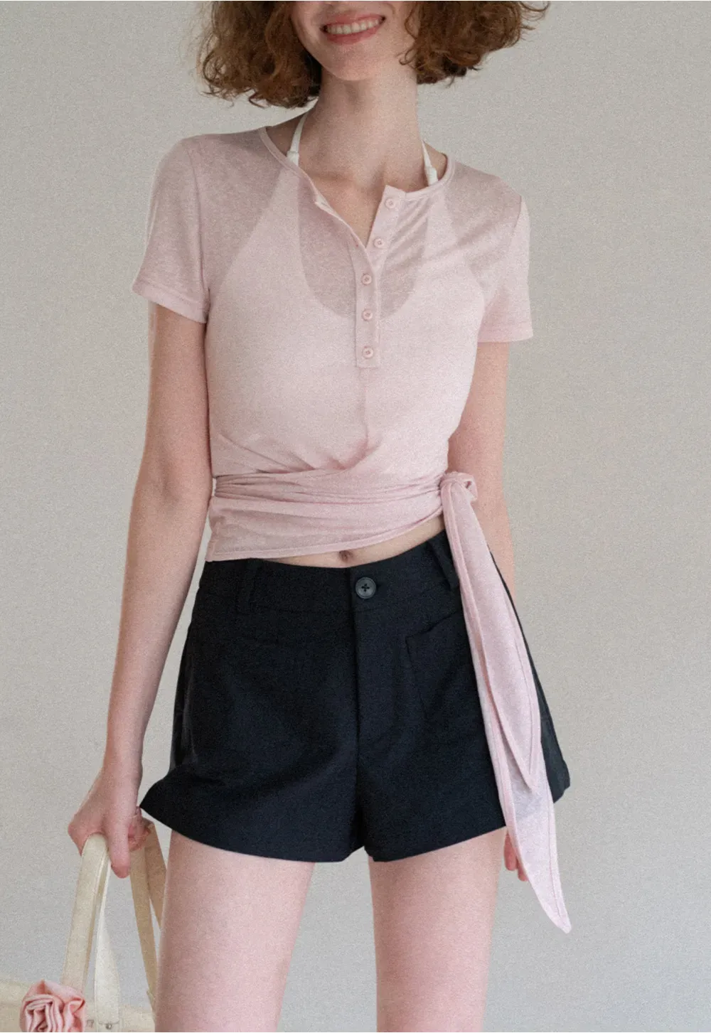 Wrap Front Henley Short Sleeve Top