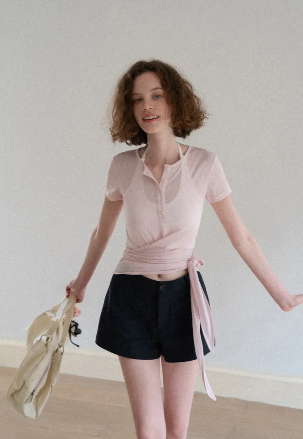 Wrap Front Henley Short Sleeve Top