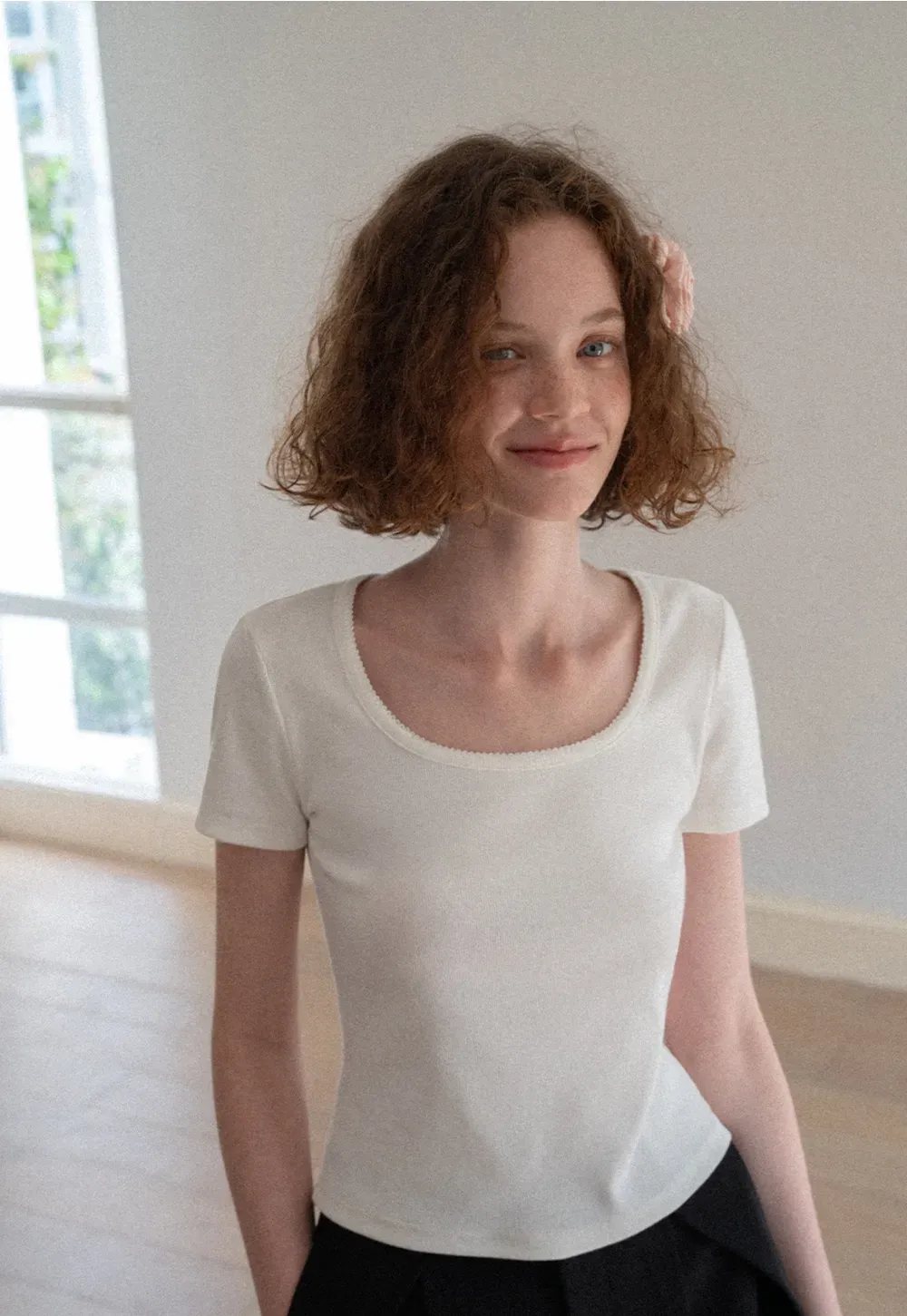 Lace Trim Layered Hem Short Sleeve T Shirt