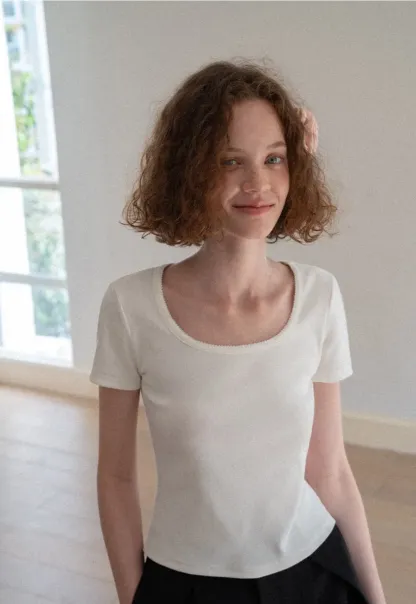 Lace Trim Layered Hem Short Sleeve T Shirt