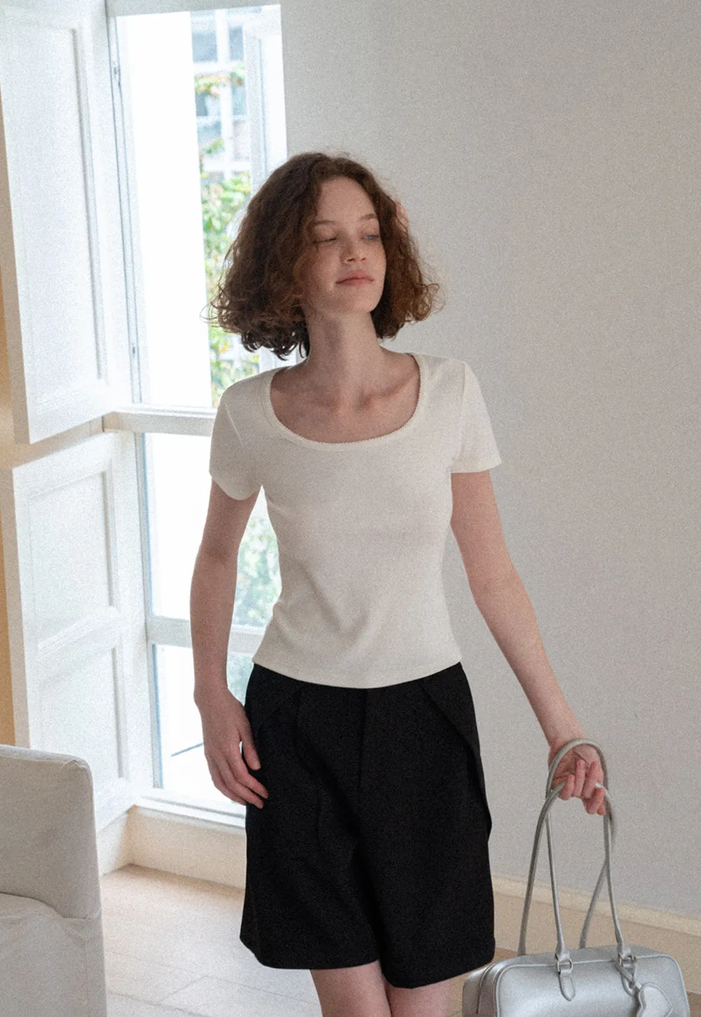 Lace Trim Layered Hem Short Sleeve T Shirt