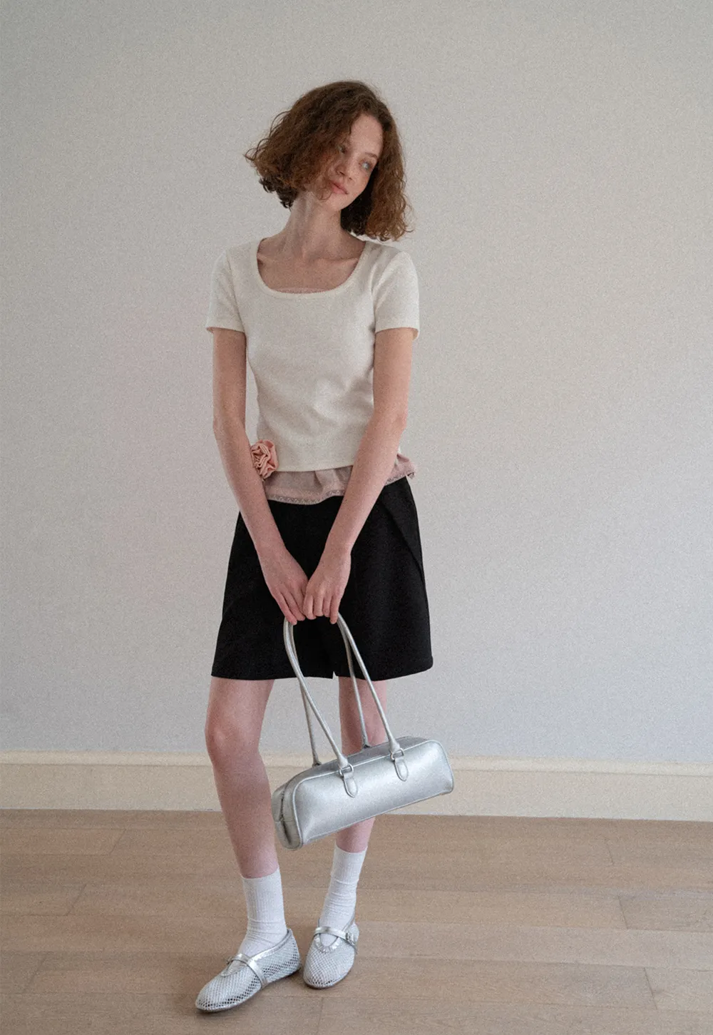 Lace Trim Layered Hem Short Sleeve T Shirt