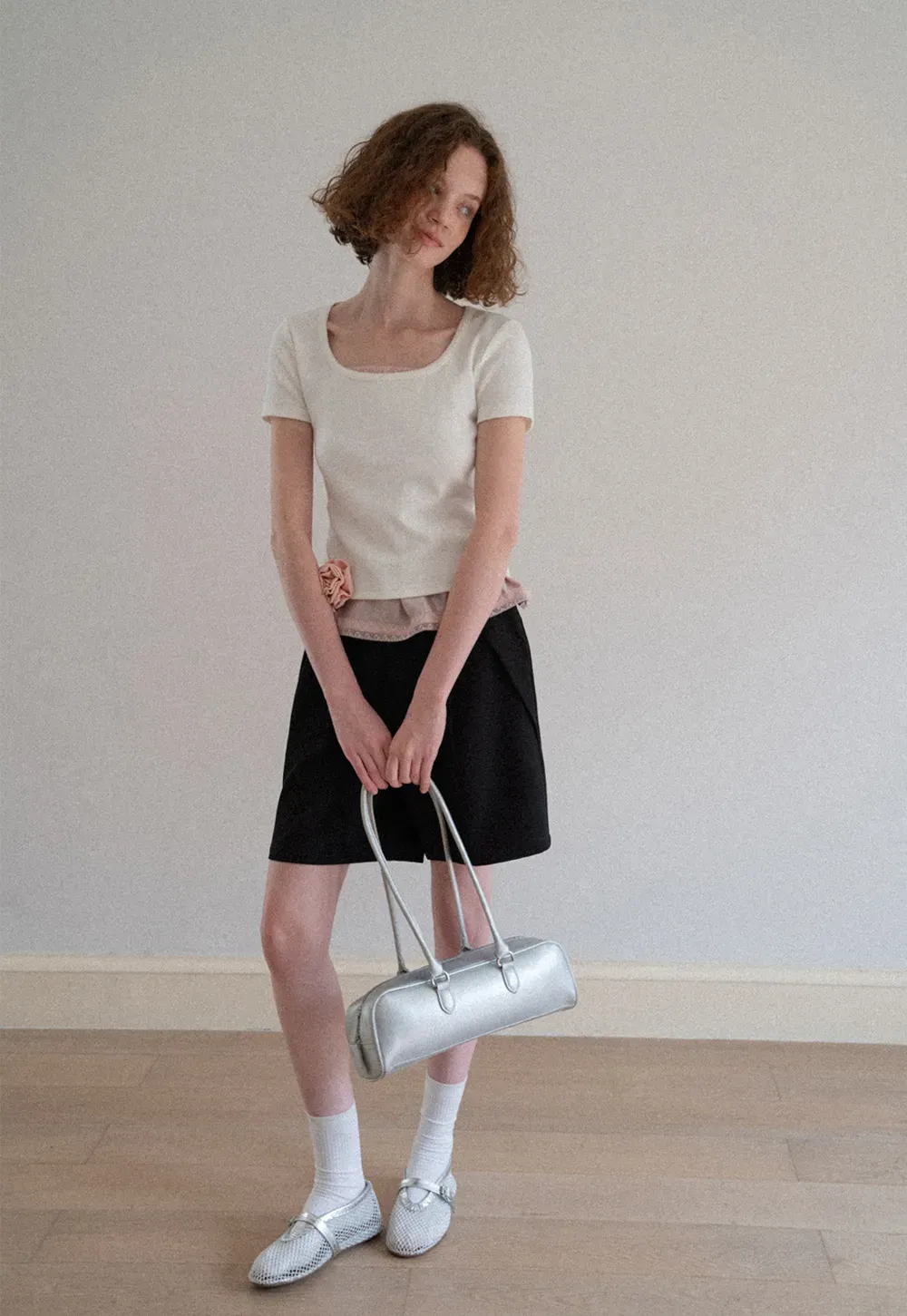 Lace Trim Layered Hem Short Sleeve T Shirt