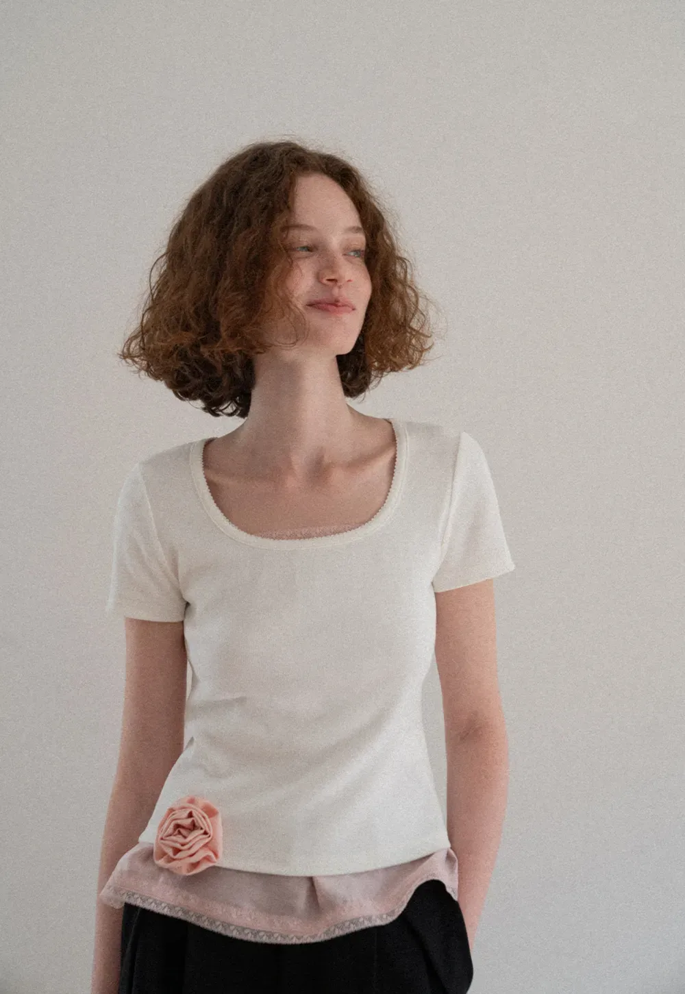 Lace Trim Layered Hem Short Sleeve T Shirt