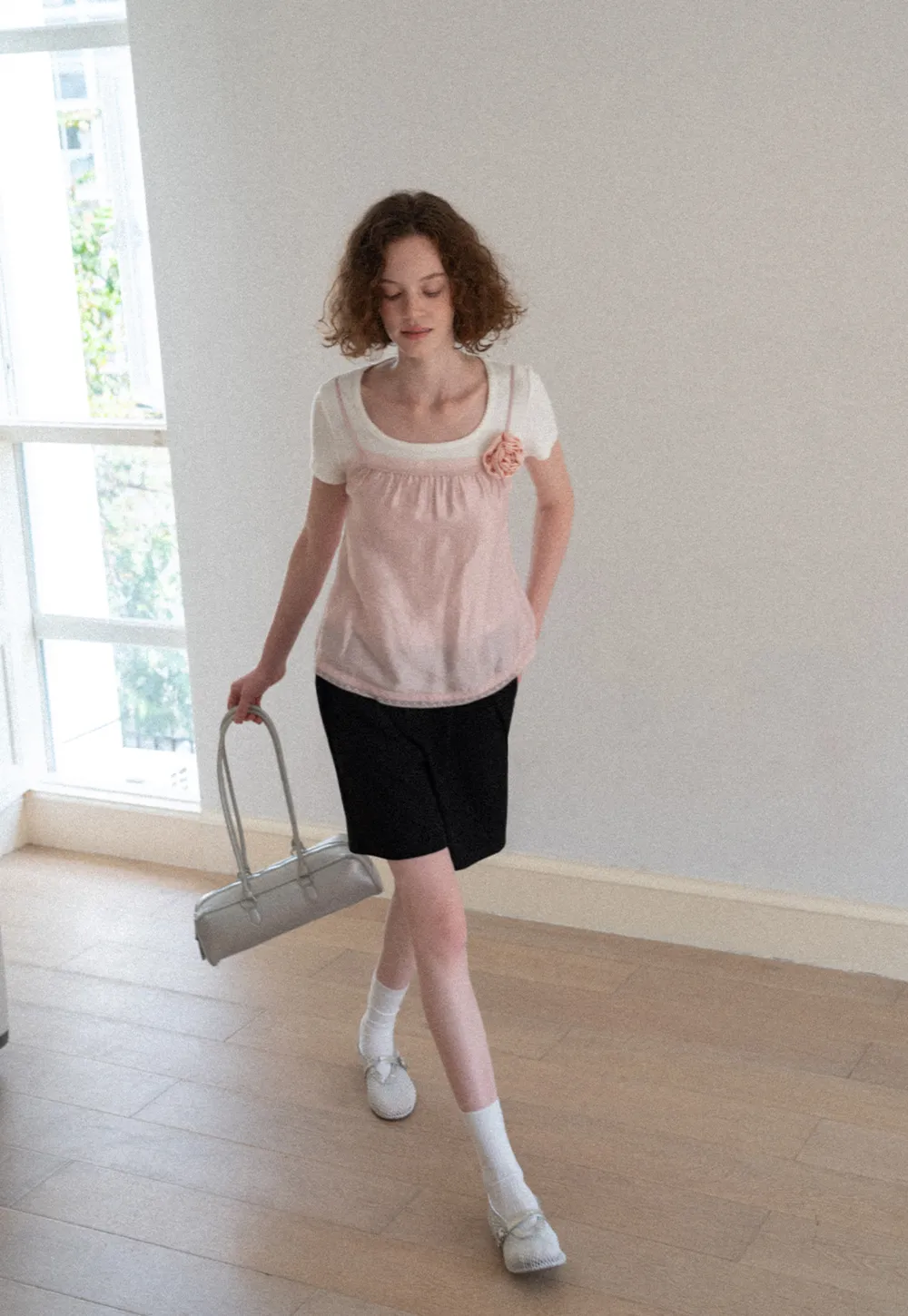 Lace Trim Layered Hem Short Sleeve T Shirt