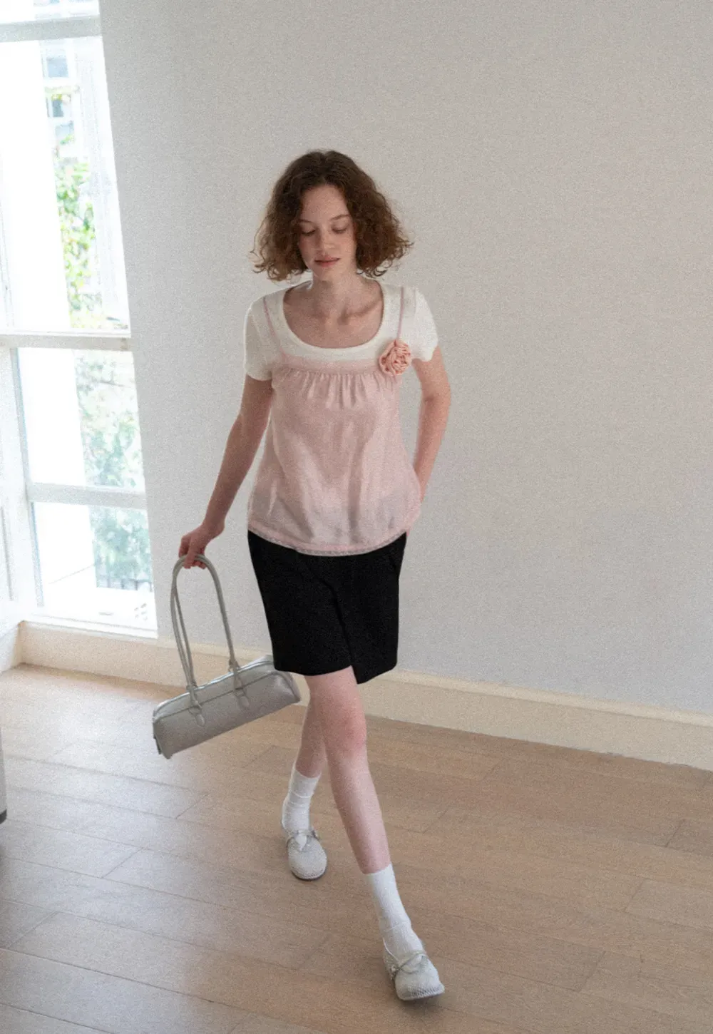 Lace Trim Layered Hem Short Sleeve T Shirt