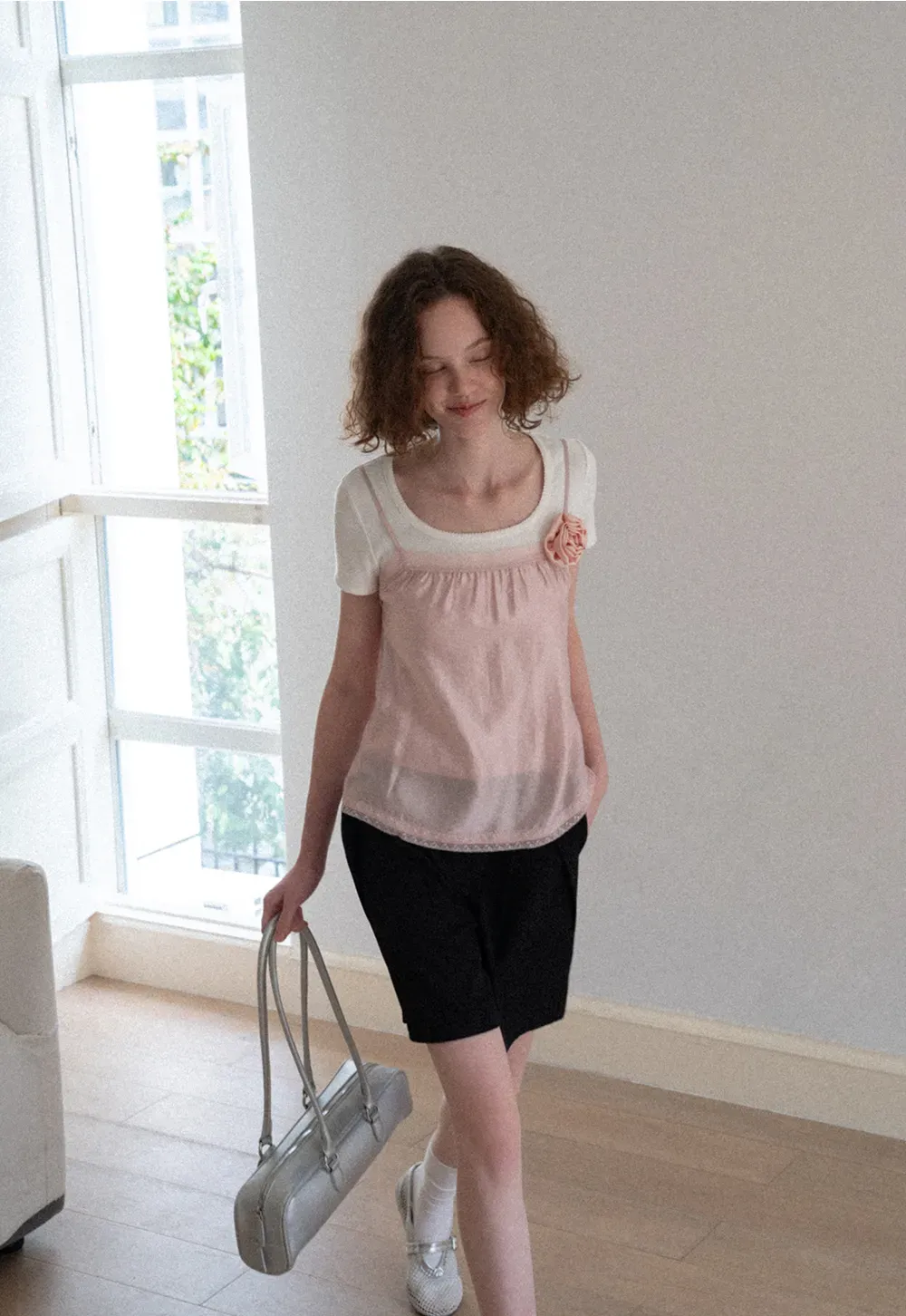 Lace Trim Layered Hem Short Sleeve T Shirt