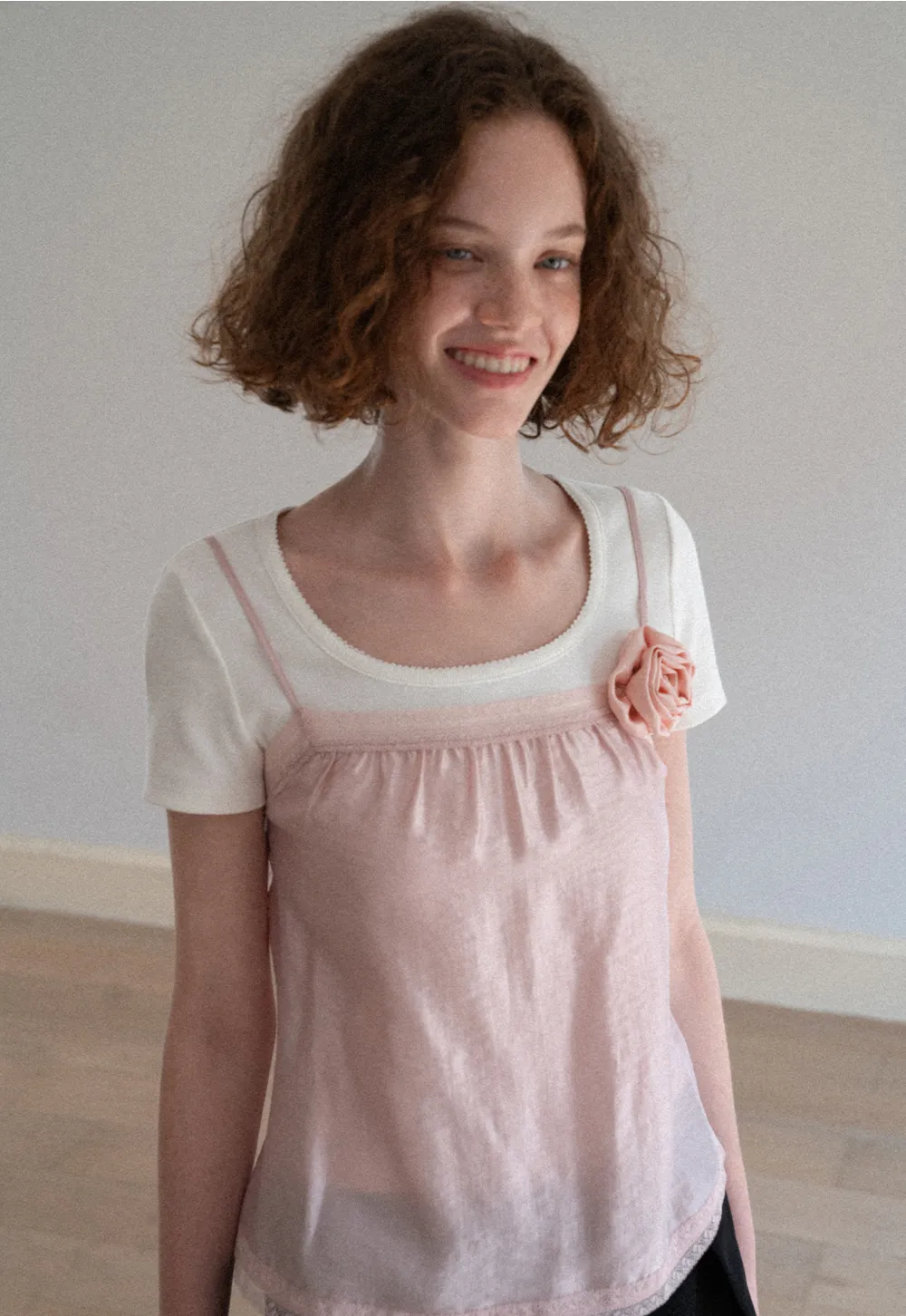 Lace Trim Layered Hem Short Sleeve T Shirt