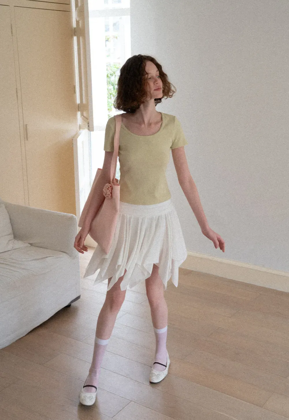 Lace Trim Layered Hem Short Sleeve T Shirt