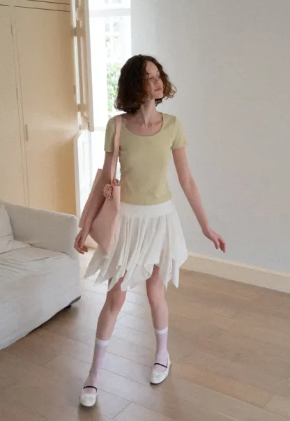 Lace Trim Layered Hem Short Sleeve T Shirt