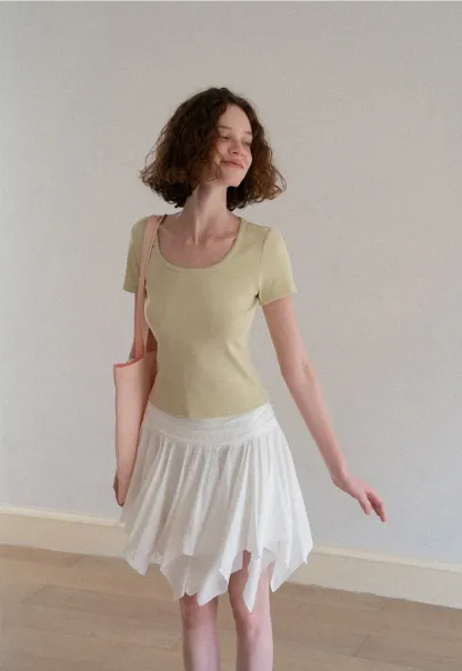 Lace Trim Layered Hem Short Sleeve T Shirt