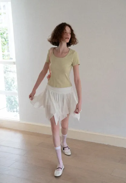 Lace Trim Layered Hem Short Sleeve T Shirt