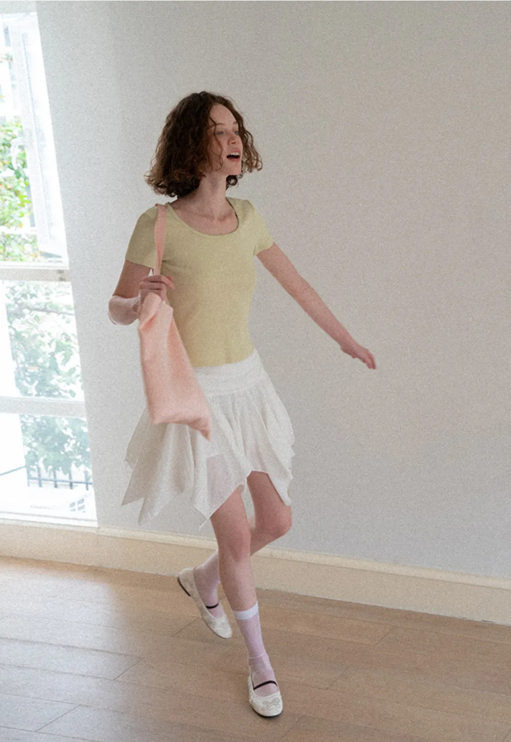 Lace Trim Layered Hem Short Sleeve T Shirt