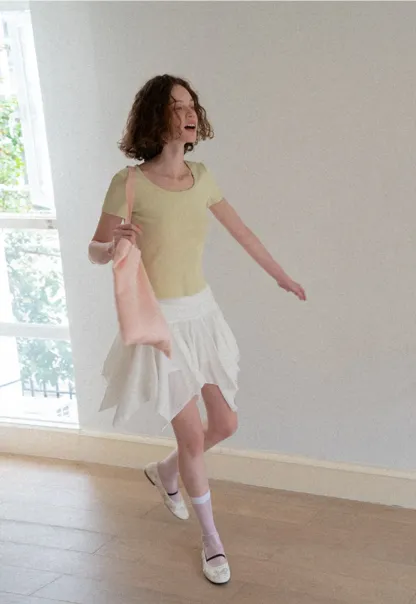 Lace Trim Layered Hem Short Sleeve T Shirt