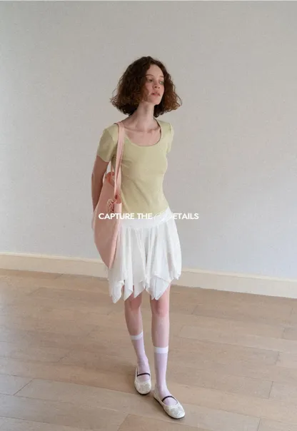 Lace Trim Layered Hem Short Sleeve T Shirt