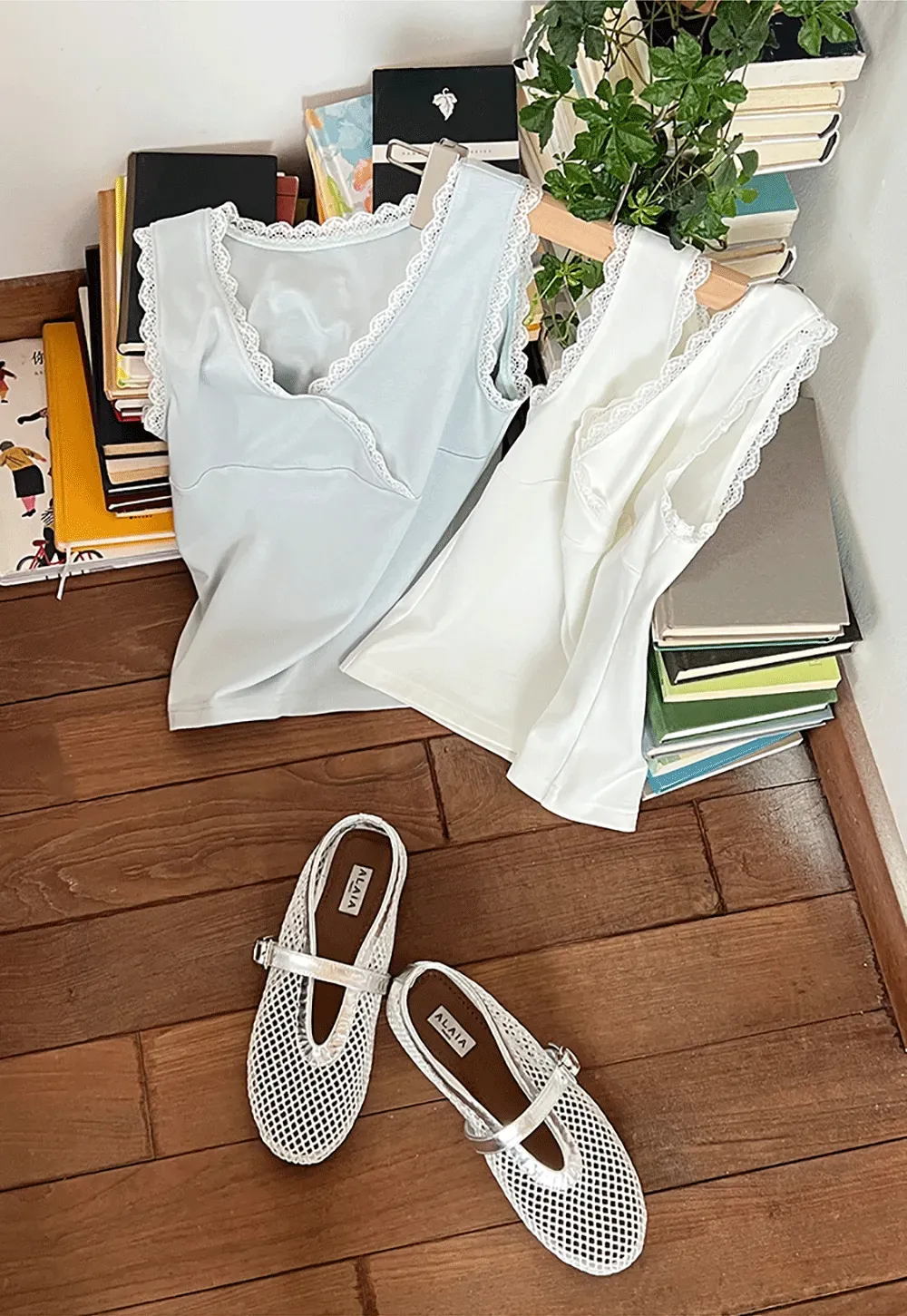 Lace Trim V Neck Wrap Front Tank Top