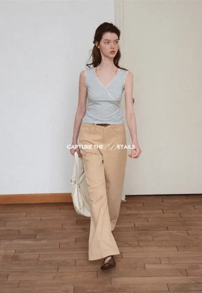 Lace Trim V Neck Wrap Front Tank Top