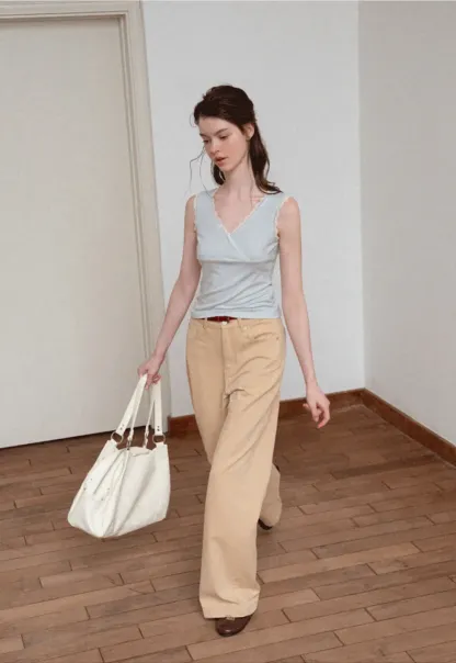 Lace Trim V Neck Wrap Front Tank Top