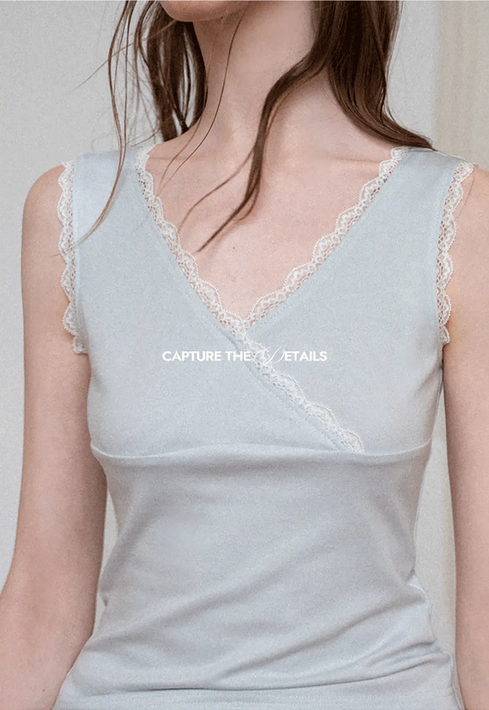 Lace Trim V Neck Wrap Front Tank Top