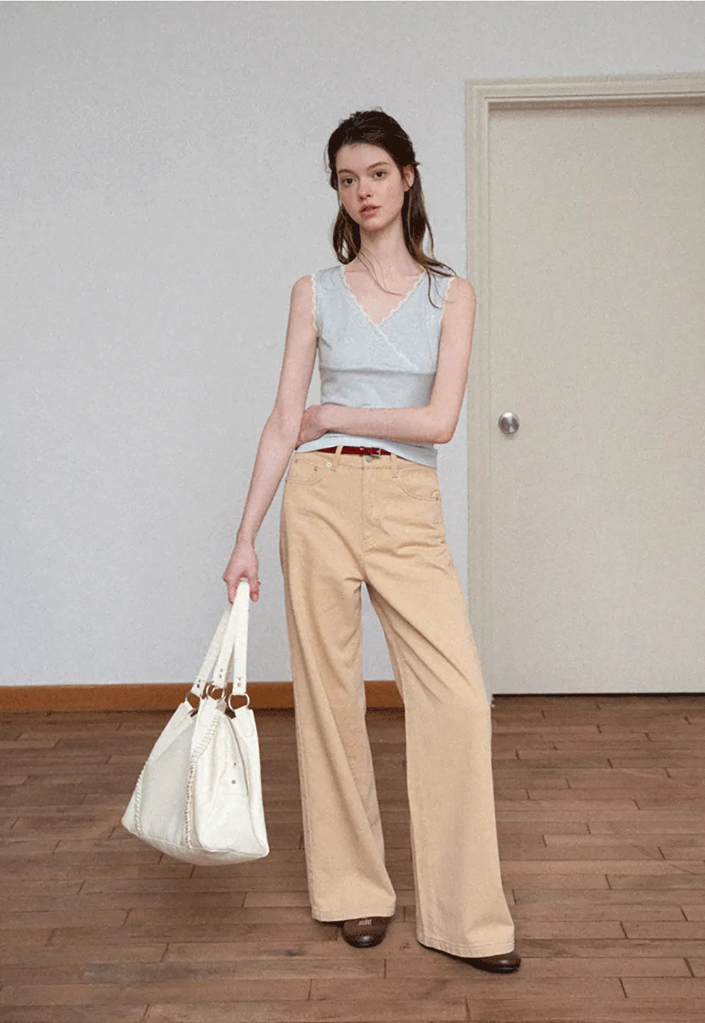 Lace Trim V Neck Wrap Front Tank Top