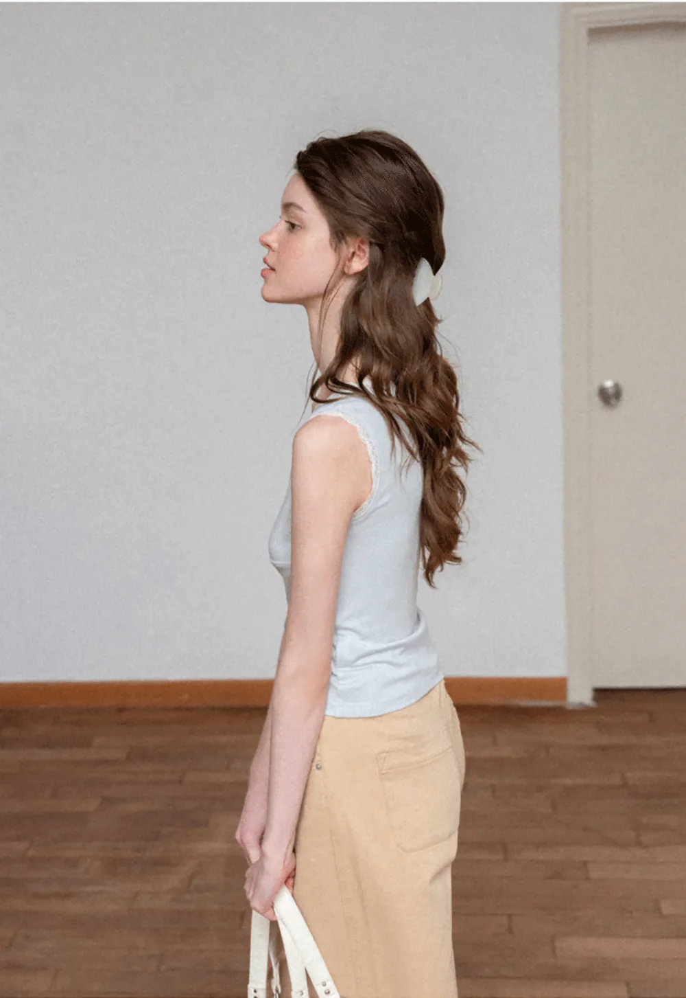 Lace Trim V Neck Wrap Front Tank Top