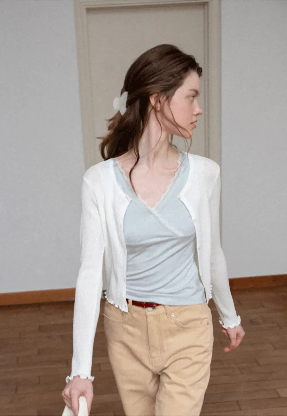 Lace Trim V Neck Wrap Front Tank Top