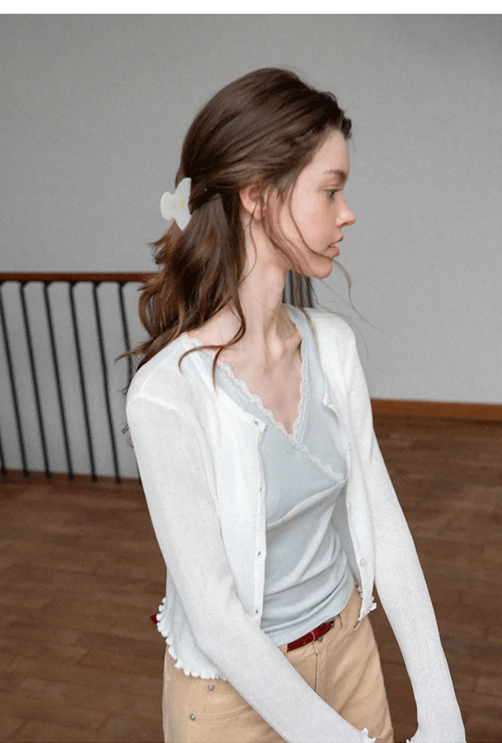 Lace Trim V Neck Wrap Front Tank Top