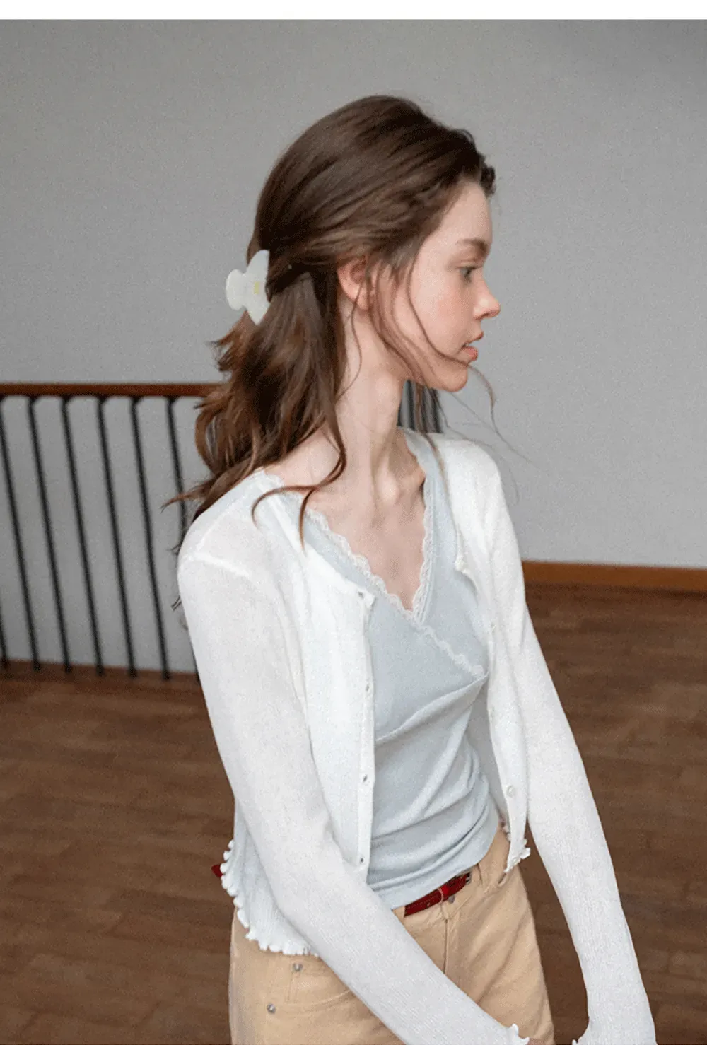 Lace Trim V Neck Wrap Front Tank Top