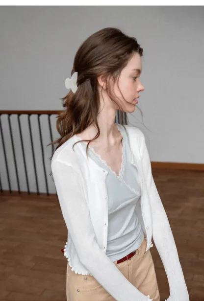 Lace Trim V Neck Wrap Front Tank Top