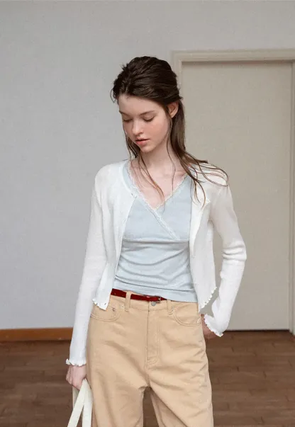 Lace Trim V Neck Wrap Front Tank Top