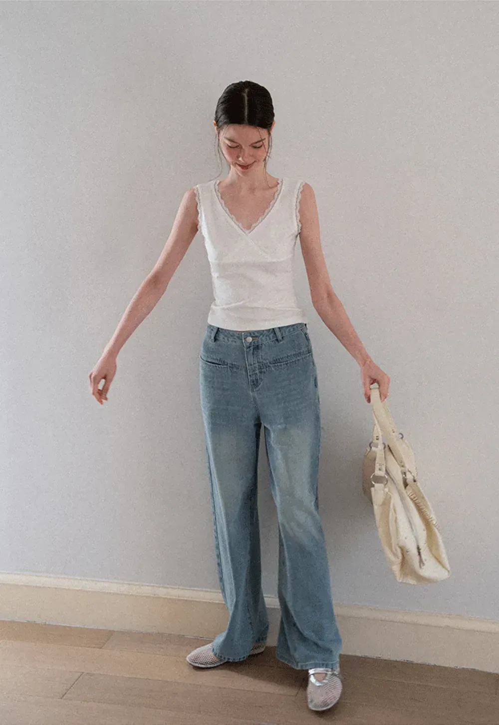 Lace Trim V Neck Wrap Front Tank Top