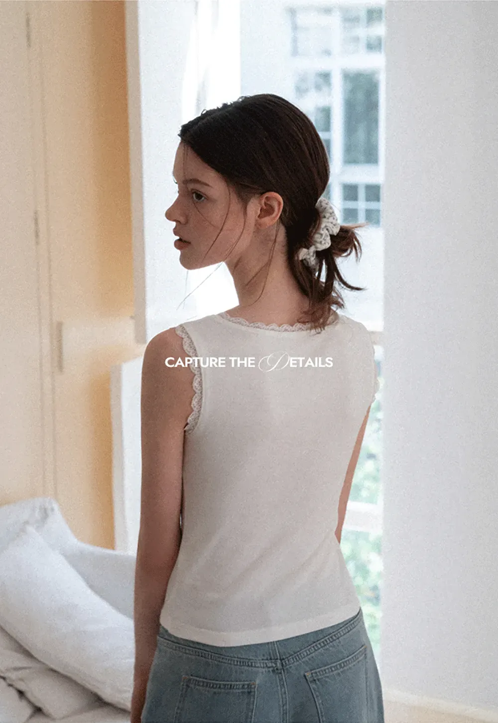 Lace Trim V Neck Wrap Front Tank Top