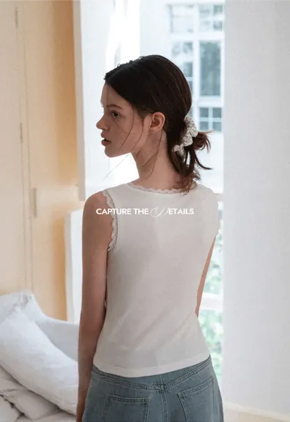 Lace Trim V Neck Wrap Front Tank Top