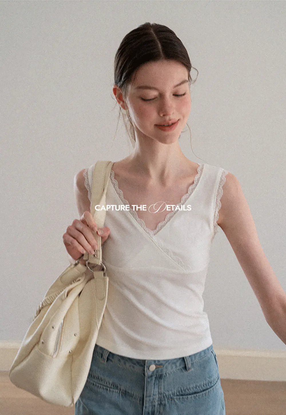 Lace Trim V Neck Wrap Front Tank Top