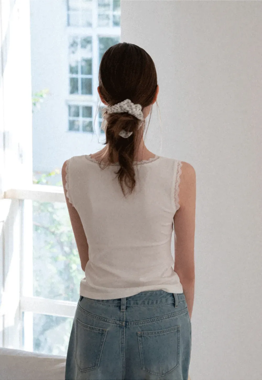 Lace Trim V Neck Wrap Front Tank Top