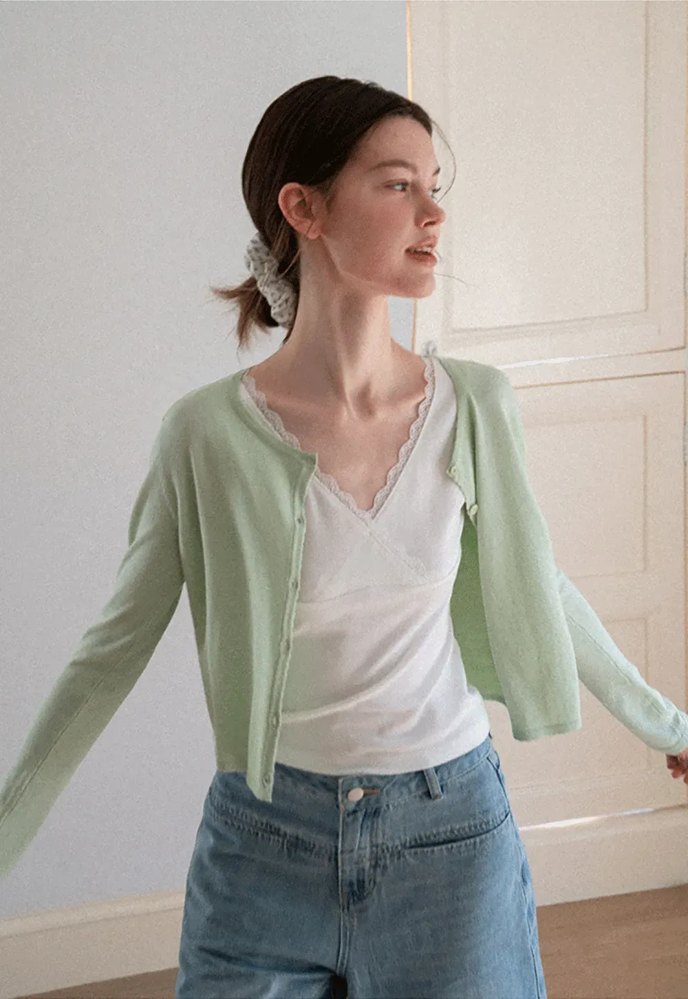 Lace Trim V Neck Wrap Front Tank Top