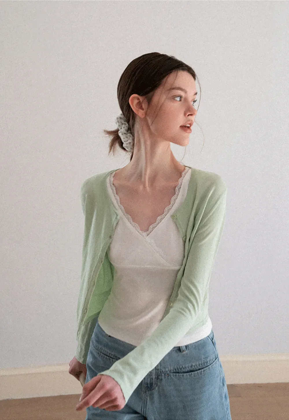 Lace Trim V Neck Wrap Front Tank Top