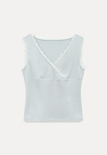 Lace Trim V Neck Wrap Front Tank Top