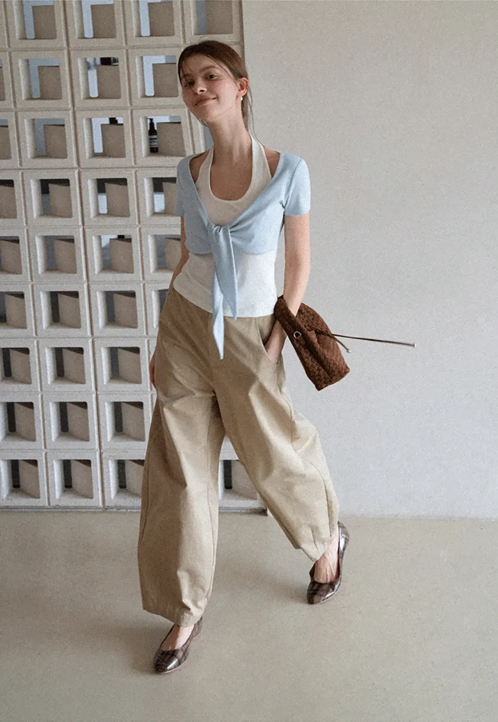 Short Sleeve Top with Front Bow Detail