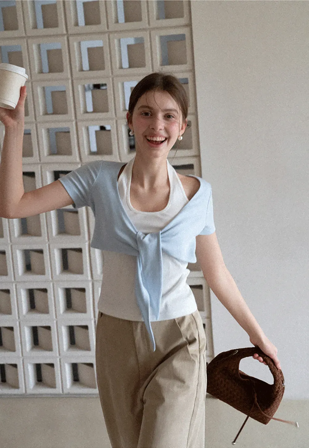 Short Sleeve Top with Front Bow Detail