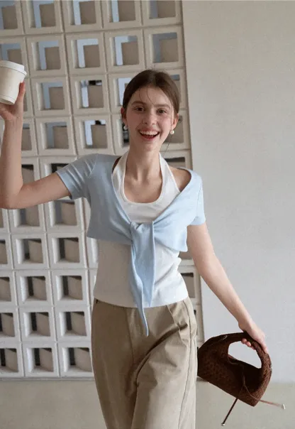 Short Sleeve Top with Front Bow Detail