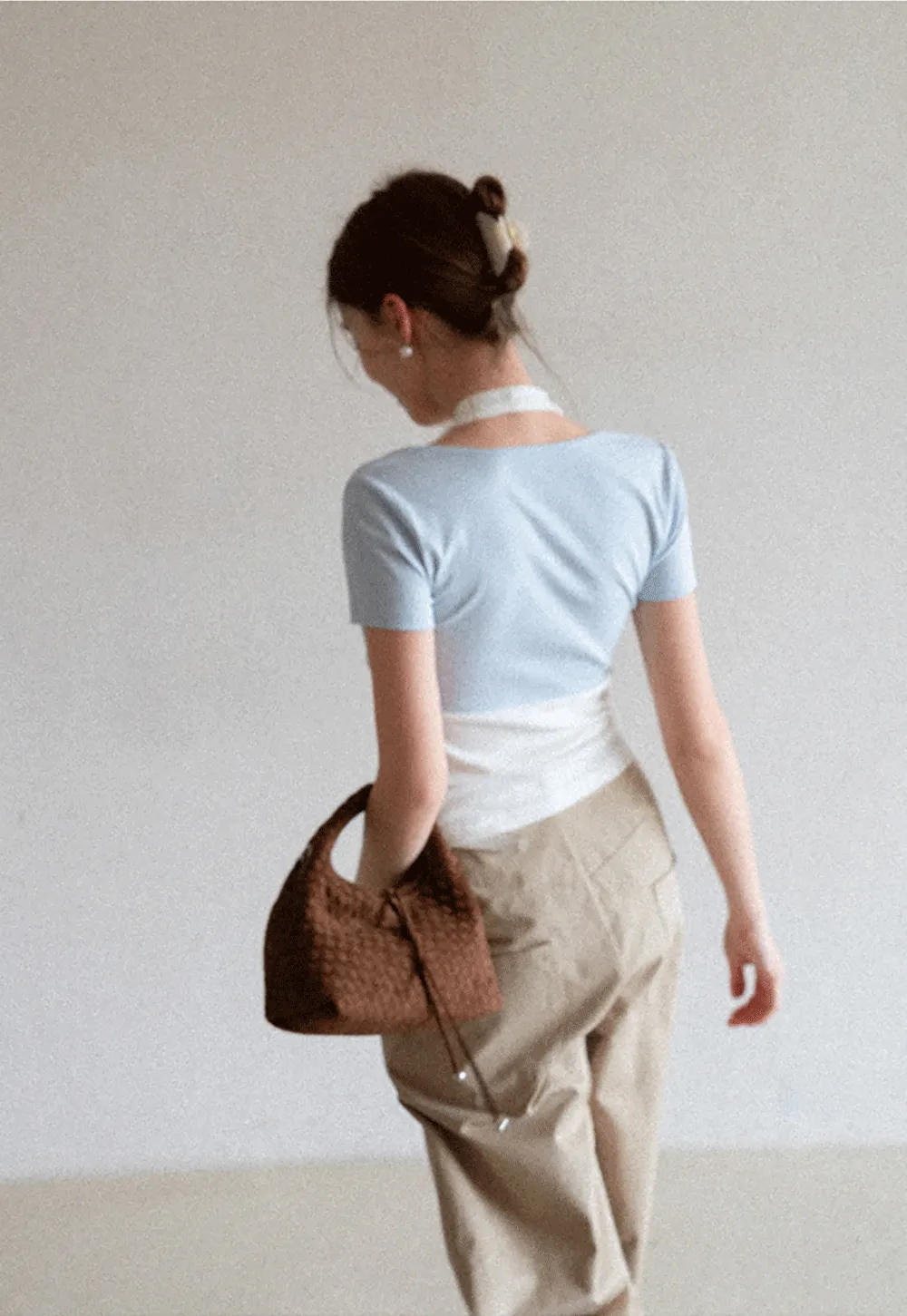 Short Sleeve Top with Front Bow Detail