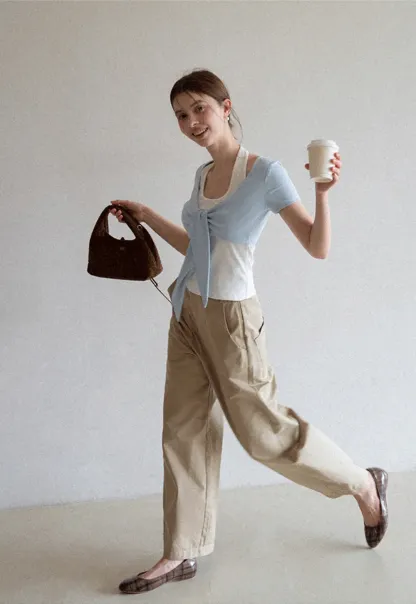 Short Sleeve Top with Front Bow Detail