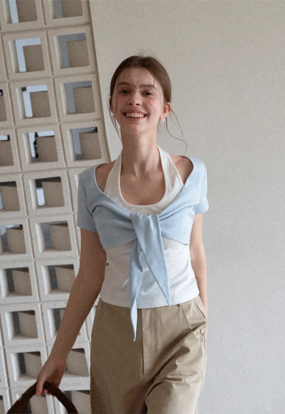 Short Sleeve Top with Front Bow Detail