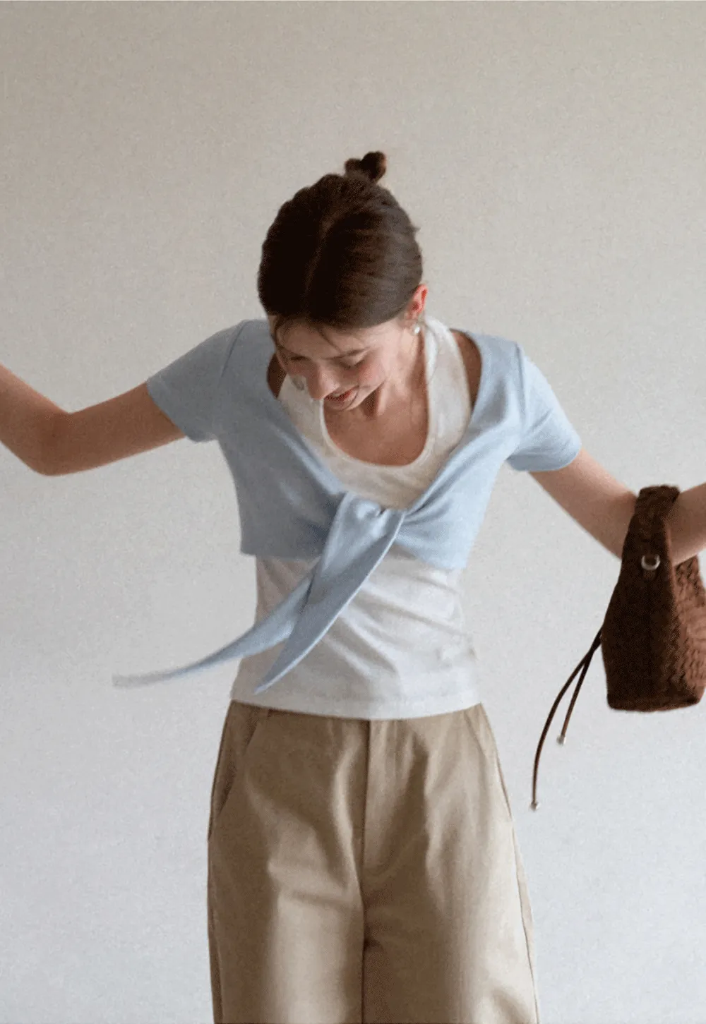 Short Sleeve Top with Front Bow Detail