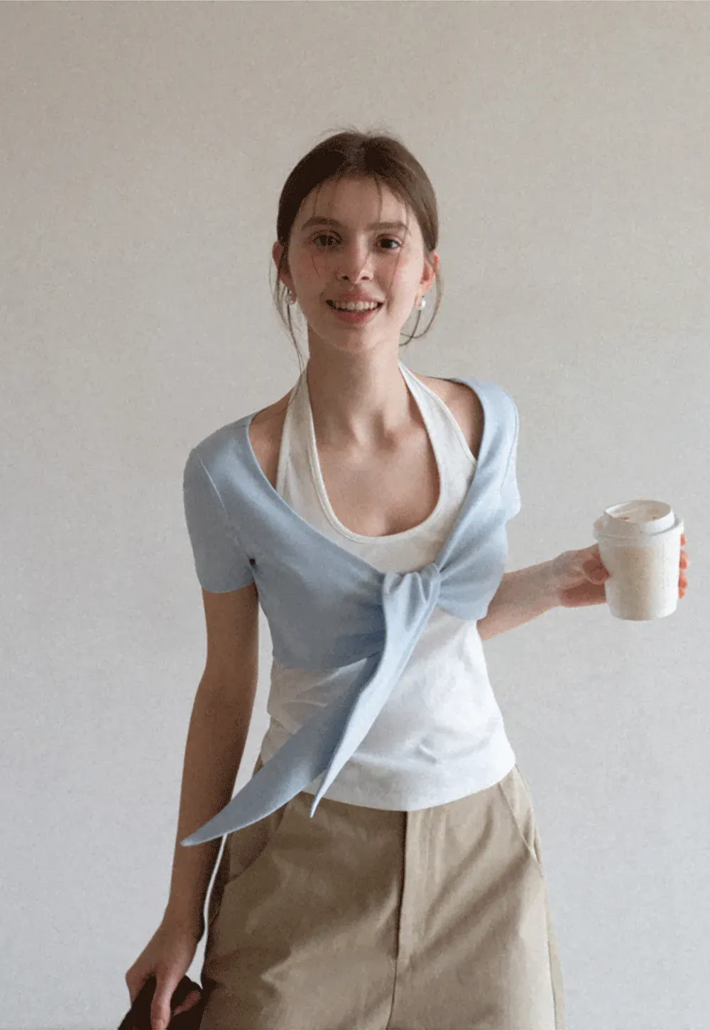 Short Sleeve Top with Front Bow Detail