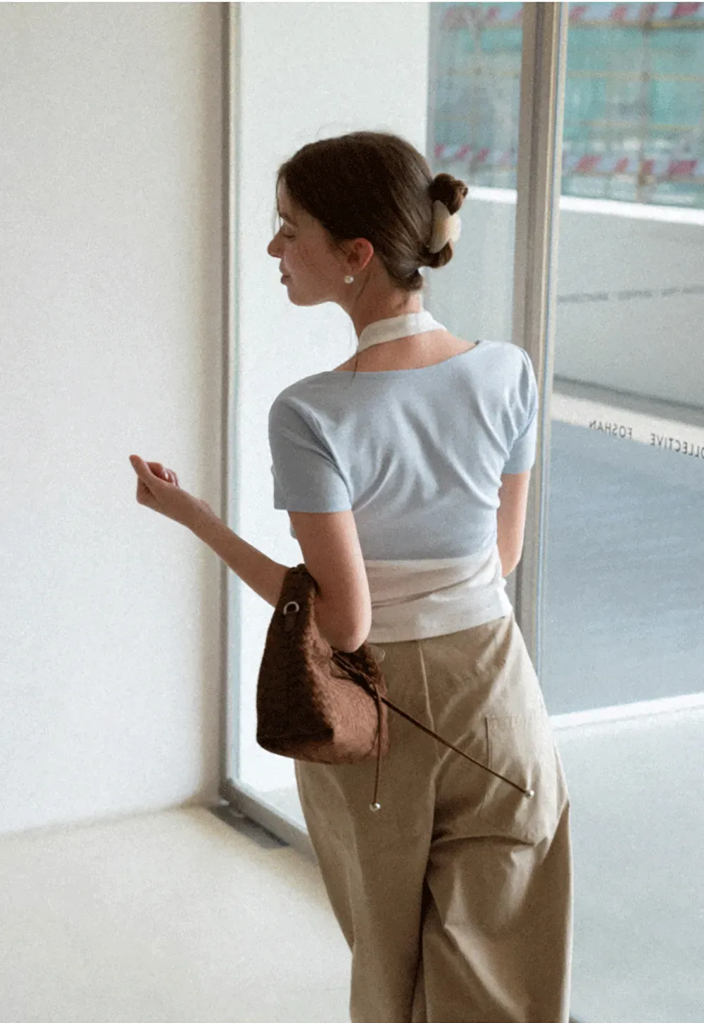 Short Sleeve Top with Front Bow Detail